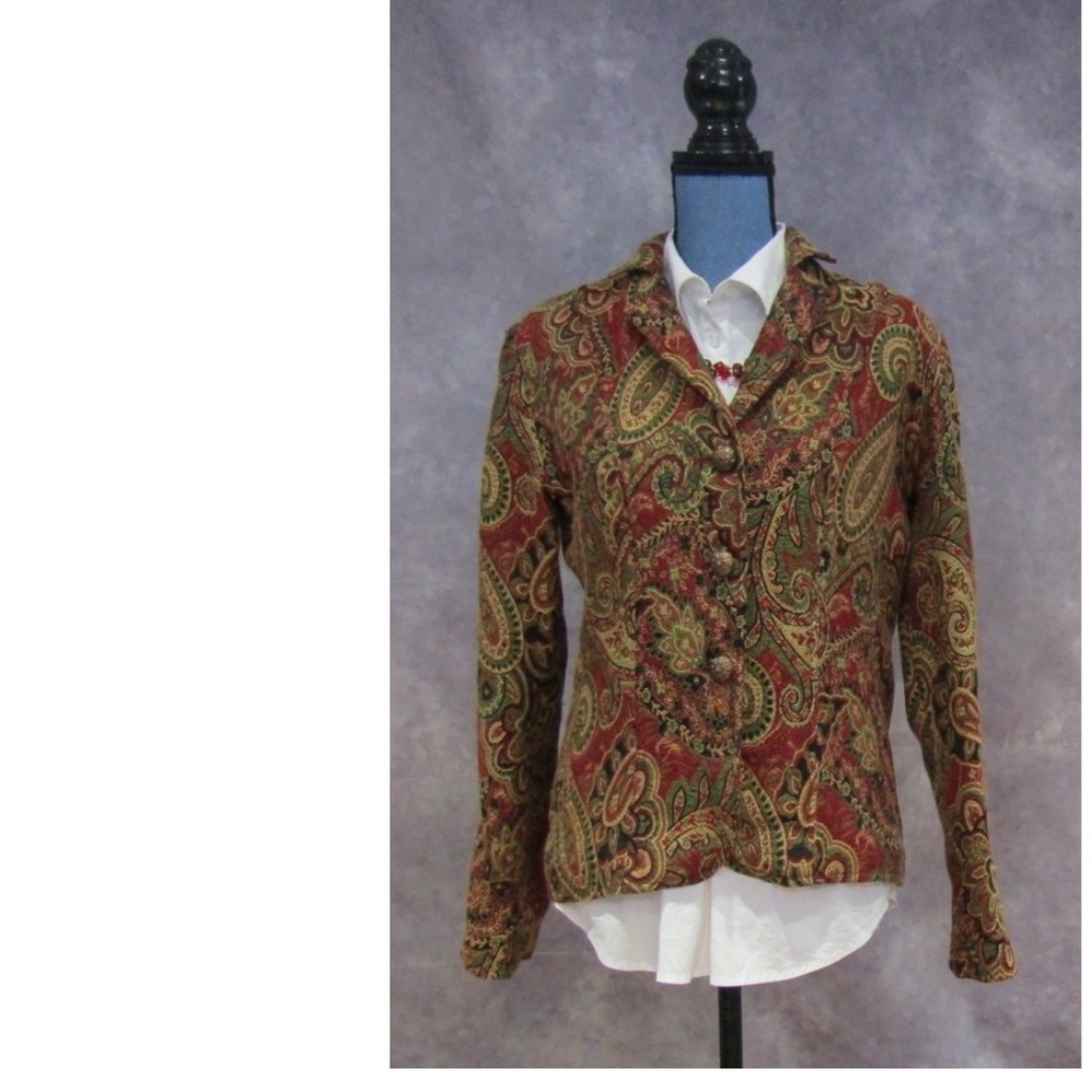 Erin London Red & Olive Tapestry Blazer Size M
